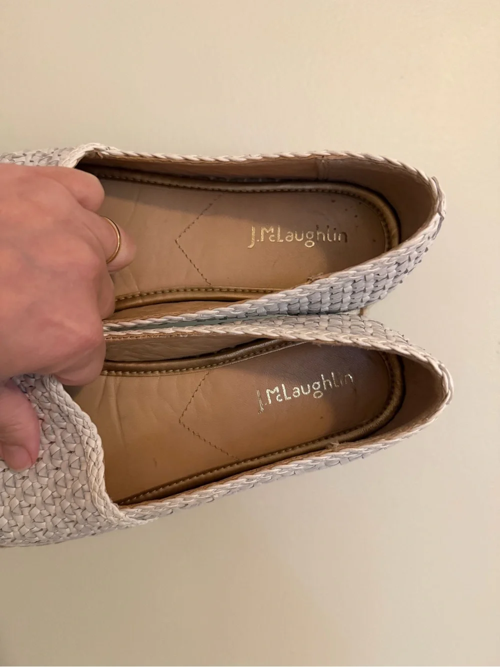 J McLaughlin Woven Espadrille Slip-On Flats in White and Black | size 8.5